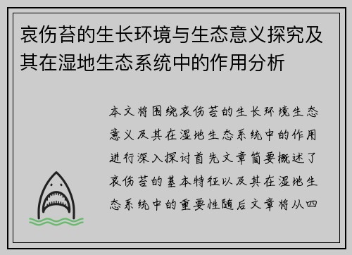 哀伤苔的生长环境与生态意义探究及其在湿地生态系统中的作用分析